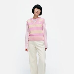 Marimekko Siete Maalis Patja Sweater Vest Size XL NWOT Pink Cream Stripe